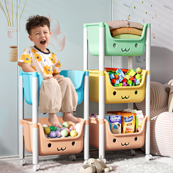 俏洁 儿童玩具置物架可移动宝箱架家用大容量多层收纳小推车绘本架