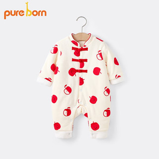 博睿恩（Pureborn）婴儿衣服冬季红色拜年服喜庆男女宝宝连体衣加厚唐装新年爬服 红苹果（不带帽） 90cm 1-2岁