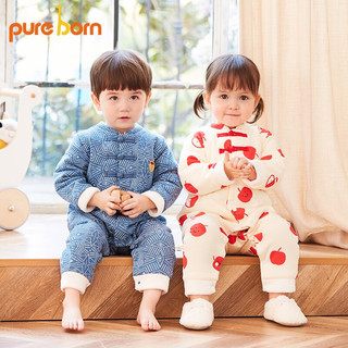 博睿恩（Pureborn）婴儿衣服冬季红色拜年服喜庆男女宝宝连体衣加厚唐装新年爬服 红苹果（不带帽） 90cm 1-2岁
