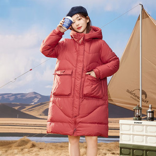 雪中飞秋冬女士休闲连帽中长款鸭绒羽绒服大口袋设计宽松廓形显瘦 红色 M/160 (105-120斤)