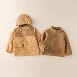 棉花堂儿童外套保暖梭织二合一套宽松高级感童装上衣 咖色 140cm