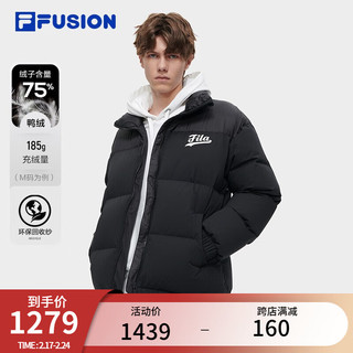 FILA 斐乐 FUSION斐乐潮牌羽绒服男时尚撞色宽松立领上衣 深黑-BK 165/88A/S