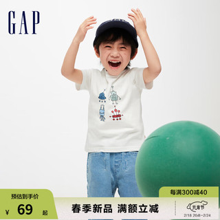 Gap男幼童2024春季纯棉印花图案圆领短袖T恤儿童装上衣430235 白色 90cm(1-2岁) 亚洲尺码