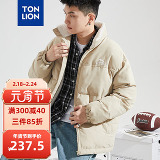 唐狮 TONLION2024冬季男立领净色棉衣仿羊羔毛领 浅卡其 XL