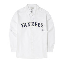 美职棒（MLB）官网 男女时尚衬衫 学院系列 纯棉休闲翻领长袖衬衫 50WHS/纽约洋基/米白色 XS