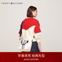 TOMMY HILFIGER 24春季女拼色条纹可卸肩带手提大容量托特包AW0AW15986 米白色AEF OS