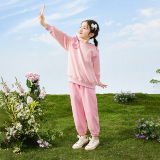茵曼/INMAN【运动卫衣套装】2024春时尚立体蝴蝶卫衣长裤两件套 粉色 130cm