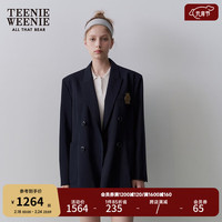 Teenie Weenie小熊2024春季休闲学院风中长款轻商务西装外套女 藏青色 165/M