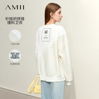 AMII2024春新款圆领落肩袖标牌刺绣撞料拼接卫衣女宽松休闲12451025 黑色 155/80A/S