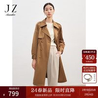 玖姿·安娜蔻复古经典英伦风双排扣收腰外套长风衣2024春季 深咖啡 XS