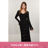 ochirly欧时力 V领镂空毛织连衣裙2024早春配吊带裙套装 黑色 S