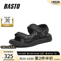 BASTO 百思图 2024夏季时尚休闲运动凉厚底男凉鞋31395BL4 黑色 38