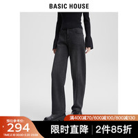 BASIC HOUSE/百家好高腰黑色牛仔裤女冬水洗阔腿直筒裤 黑色 M