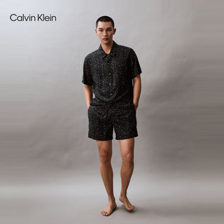 Calvin Klein内衣24春夏男士休闲字母满印纽扣翻领短袖家居睡衣NM2578 LXW-太空黑 XL