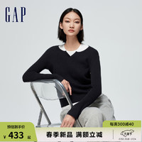 Gap女装2024春季设计感叠穿背心长袖针织衫上衣428857 炭黑色 160/80A(S) 亚洲尺码