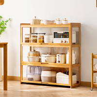 木马人客厅酒柜家用落地餐边柜储物柜展示柜现代简约玄关柜门厅间厅柜 【四面通透】原色-三层100长