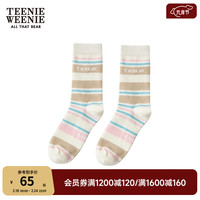 Teenie Weenie小熊2024年色彩条纹中筒袜时髦可爱甜美袜子女士袜子 粉色 FRE