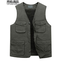 烈焰战队 马甲 男士中老年2021冬季加绒加厚多口袋宽松棉马夹 冬装老年人爸爸装保暖内搭棉坎肩 军绿色（22款） XXXL