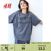 H&M女装2024春季圆领休闲棉质大廓形图案T恤1198431 深灰色/Manhattan 170/104A