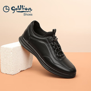 金利来（goldlion）男鞋商务休闲鞋时尚舒适柔软松紧带牛皮鞋G539410008AAA黑色41