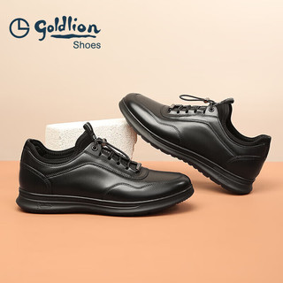 金利来（goldlion）男鞋商务休闲鞋时尚舒适柔软松紧带牛皮鞋G539410008AAA黑色41