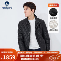 Navigare意大利小帆船高档皮衣男春季桑蚕丝商务外套立领格子男装 暗夜黑 L/50