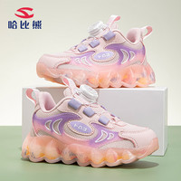 哈比熊（HOBIBEAR）童鞋春秋女童运动鞋网面儿童鞋旋钮扣女童鞋JD62S81粉紫34码