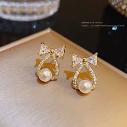 kose高丝925银针复古蝴蝶结珍珠耳环女ins轻奢高级感耳钉气质个性耳饰