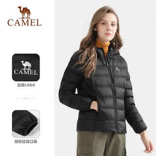 CAMEL 骆驼 户外羽绒服薄款秋冬轻薄款白鸭绒羽绒衣保暖短款外套 A1W1PN143，幻影黑，女 M