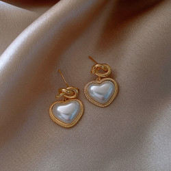珍珠爱心打结耳坠耳环女气质韩国百搭网红心形耳饰耳钉 打结爱心耳环