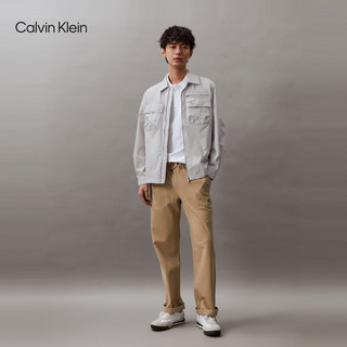 Calvin Klein Jeans24春夏男士刺绣贴袋拉链衬衫领工装夹克外套J325507 PC8-银河灰 S