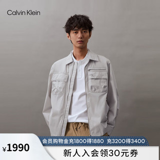 Calvin Klein Jeans24春夏男士刺绣贴袋拉链衬衫领工装夹克外套J325507 PC8-银河灰 S