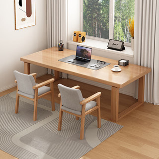 华舟实木书桌家用电脑桌学习桌双人办公桌大板桌1.8米原木色(宽80CM) 1.8米原木色单桌