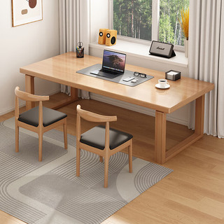 华舟实木书桌家用电脑桌学习桌双人办公桌大板桌1.8米原木色(宽80CM) 1.8米原木色单桌