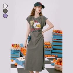 ELF SACK 妖精的口袋 农夫果园 2023夏季新款舒适圆领收腰T恤裙设计感开叉长裙
