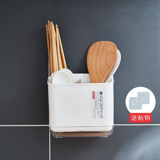 家の物语（KATEI STORY）日本多功能筷子筒壁挂式筷笼子沥水置物架托家用筷筒厨房筷笼餐 白色
