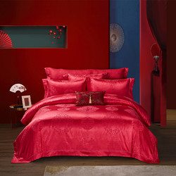 图美寝饰 结婚四件套床上用品大红色婚庆床单被套婚嫁提花六件套