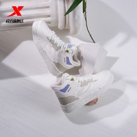 XTEP 特步 苜白女鞋高帮鞋子板鞋百搭白色休闲鞋厚底运动鞋
