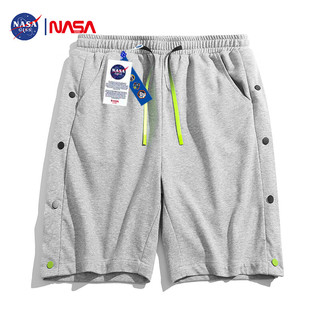 NASA GISS潮流男士短裤排扣夏季港风百搭运动休闲青少年五分裤 灰色 2XL 