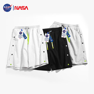 NASA GISS潮流男士短裤排扣夏季港风百搭运动休闲青少年五分裤 灰色 2XL 