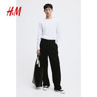 H&M HM男装T恤春季时尚圆领柔软棉质宽松长袖上衣打底衫1029317