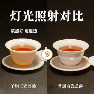 羊脂玉白瓷盖碗三才茶杯玉瓷不烫手单个高档茶具套装功夫茶碗带盖