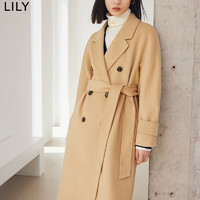 LILY 2022冬新款女装舒适保暖全绵羊毛高级感纯色宽松毛呢大衣外套 710咖啡 M