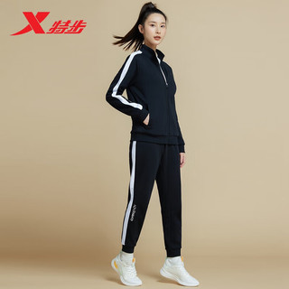 特步（XTEP）女运动套装长袖运动服休闲服百搭简约878428960245 正黑色 XL 