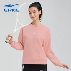 ERKE 鸿星尔克 套头卫衣女长袖春秋季棉质圆领女学生时尚百搭运动休闲上衣女 玫粉 180/3XL