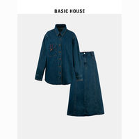 BASICHOUSE 百家好 Basic House/百家好牛仔衬衫外套长裙搭配一整套2023秋高级感套装