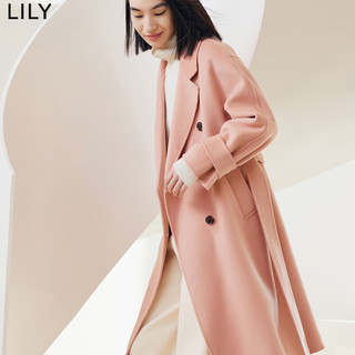 LILY2022冬女装舒适保暖全绵羊毛高级感纯色宽松毛呢大衣外套 122粉红 S