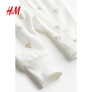 H&M2024春季童装男女婴幼童卫衣料连体衣1216895 白色/气球 66/44