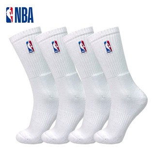 NBA 袜子男士袜子专业篮球长筒毛巾底毛圈底纯白色精梳棉运动袜2双装 均码
