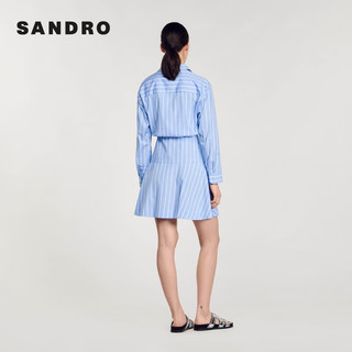 SANDRO2024早春女装法式蓝色衬衫领条纹收腰连衣裙SFPRO03598 D251/蓝色 36